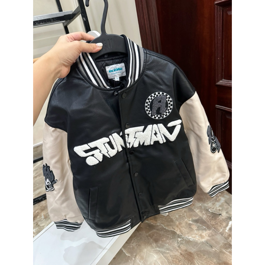 Áo Bomber Da Bé Trai Thêu Nổi Đen Acoola