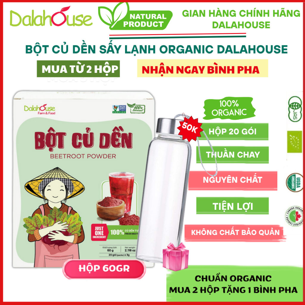 Bột Củ Dền Dalahouse Hữu Cơ Nguyên Chất Sấy Lạnh Dalahouse - Hộp 20 gói tiện lợi (60gr)