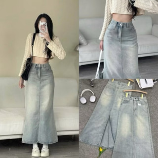  Chân váy jeans nữ dáng dài hàn quốc xẻ sau 