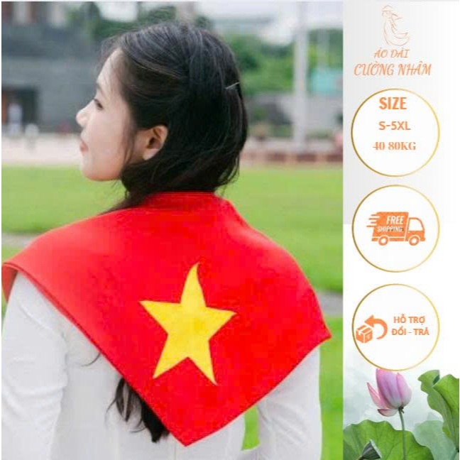 Khăn Choàng Cờ Đỏ Sao Vàng , vải thun cao cấp khăn dài 1m5 1 lớp sao da Khăn Đi Bão Yêu Nước Tinh Th