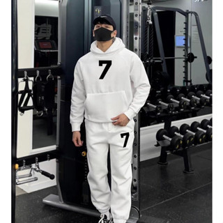  Set Bộ Nỉ Hoodie Nam Nữ Phối Họa Tiết Số 7 Cá Tính Phong Cách Thể Thao Mùa Đông Sành Điệu Chất Liệu Nỉ Ngoại Dày Dặn 