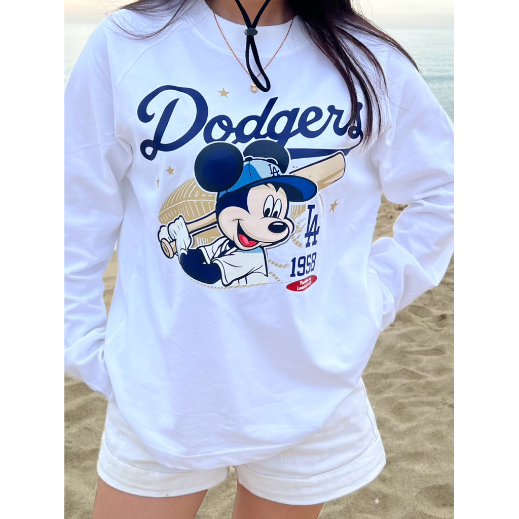  CHÍNH HÃNG - Áo Thun Tay Dài Trắng CHUỘT "MICKEY" Raglan UNISEX - Áo thun Nam Nữ - TheGlam 