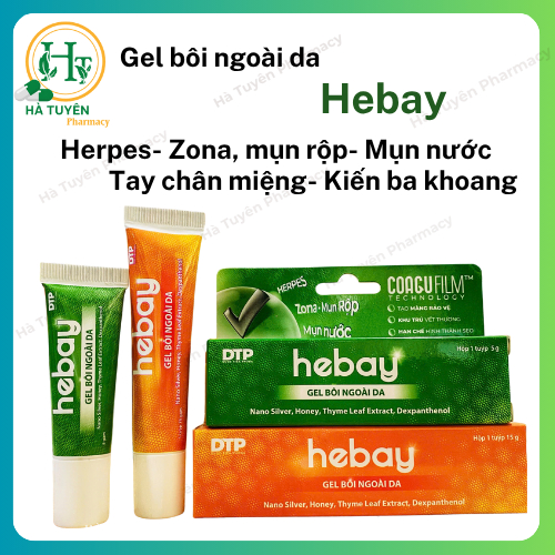 HEBAY - Gel bôi Herpes, zona, mụn rộp, mụn nước ở môi, zona, tay chân miệng... Tuýp 5g, 15g
