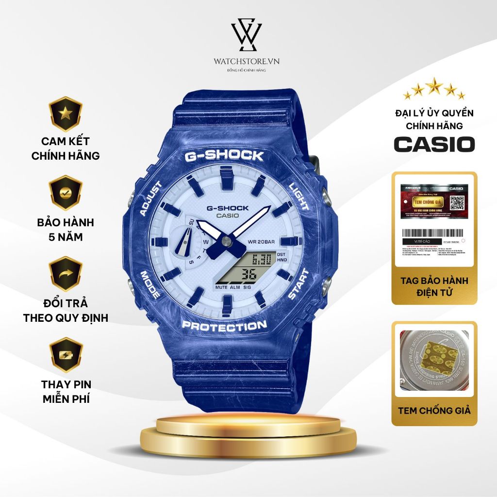 Đồng hồ Casio G-Shock GA-2100BWP-2ADR Size 45.4mm Vỏ carbon Mặt kính khoáng Chính Hãng