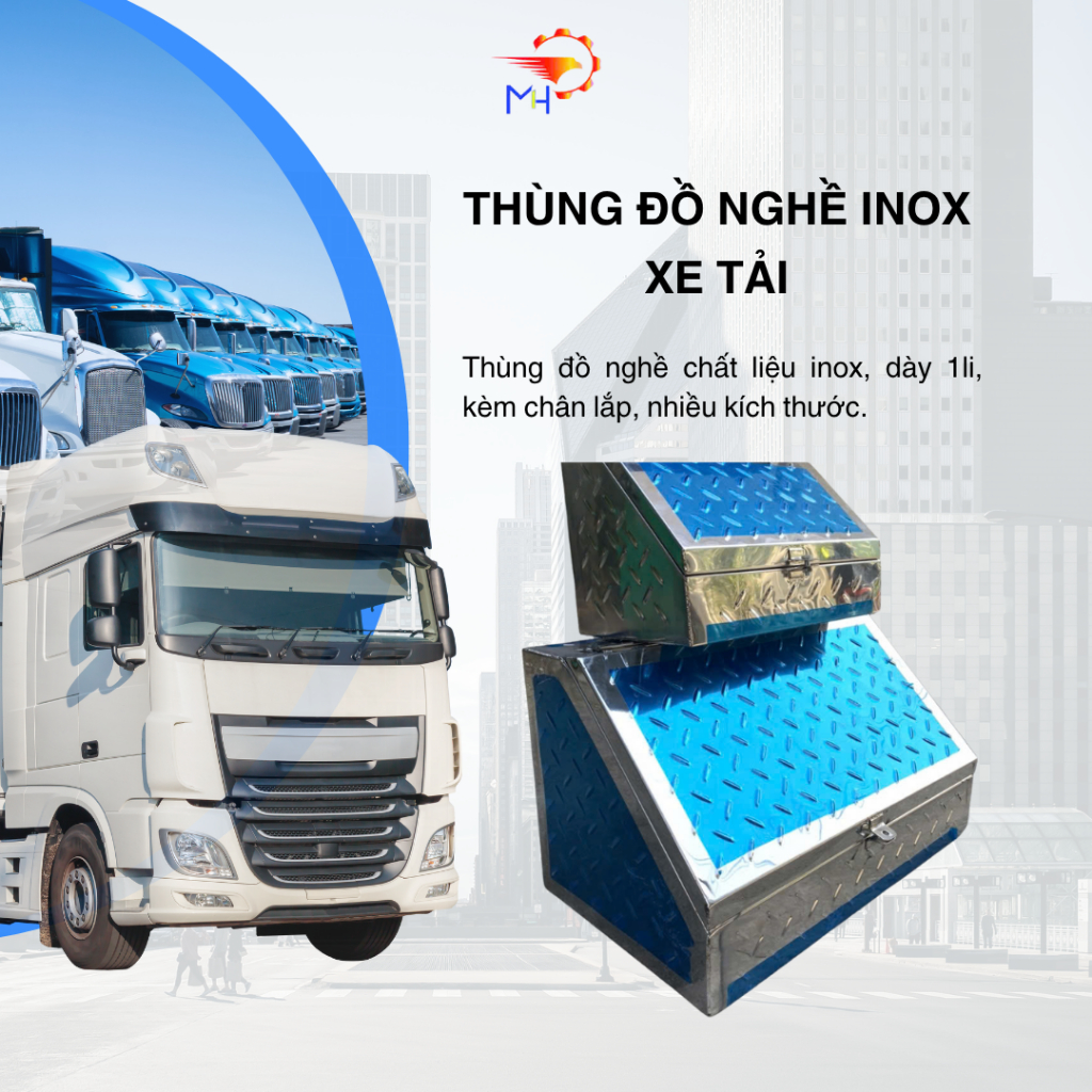 Thùng đồ nghề inox xe tải  80x40x40 loại bự INOX DẬP LÁ ME kèm 2 chân bắt