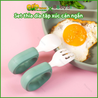  Set Thìa Dĩa Silicone Tập Xúc Tập Ăn Baby'si Cho Bé Ăn Dặm  Có Hộp  