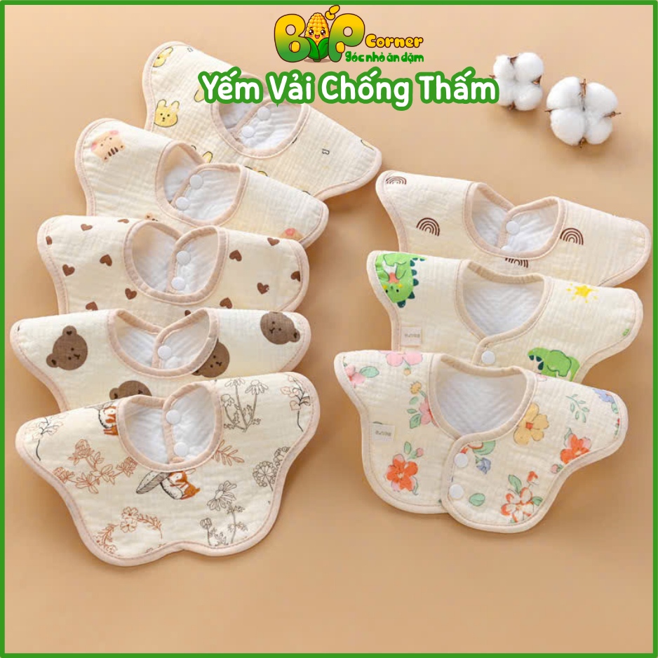 Yếm Vải Tròn Chống Thấm, Yếm Ăn dặm Cho Bé Hình Nghộ Nghĩnh