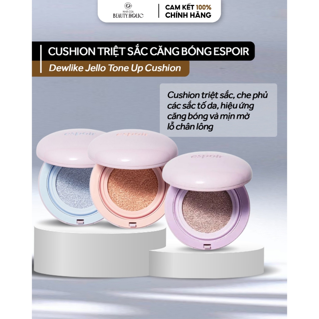 [Tặng túi] Cushion triệt sắc căng bóng nâng tone ESPOIR DEWLIKE JELLO TONE UP CUSHION