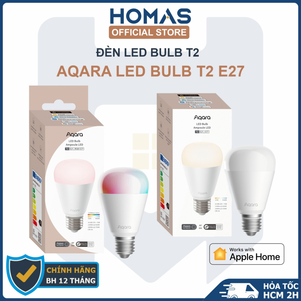 Aqara Bulb T2 RGB,CCT - Bóng đèn thông minh đuôi E27, Matter Zigbee&Thread, Apple Homekit - Quốc Tế