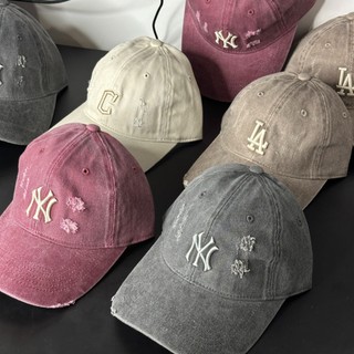   CHÍNH HÃNG  MŨ NÓN LƯỠI TRAI JEAN DENIM HOẠ TIẾT RÁCH MLB FORM MỀM UNISEX LOGO THÊU NY LA C UNISEX NOTAG BAO CHECK 