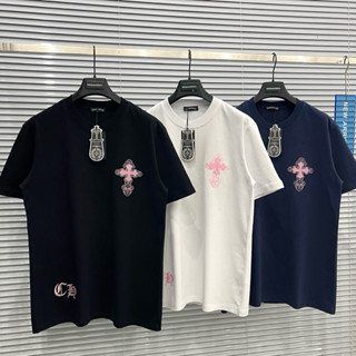  Áo phông nam nữ Premium Cotton Chrome Heart ngực lưng thêu logo thánh giá hồng 