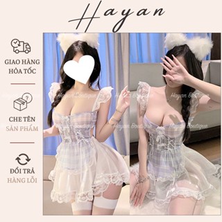  CP49 Đồ ngủ sexy hầu gái hoạ tiết kẻ caro,váy ngủ cosplay giúp việc gợi cảm CP49 