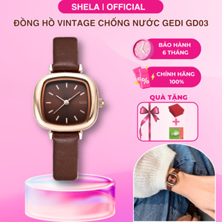 Đồng hồ nữ dây da chính hãng mặt vuông thời trang chống nước 3ATM vintage màu nâu be GEDI GD03