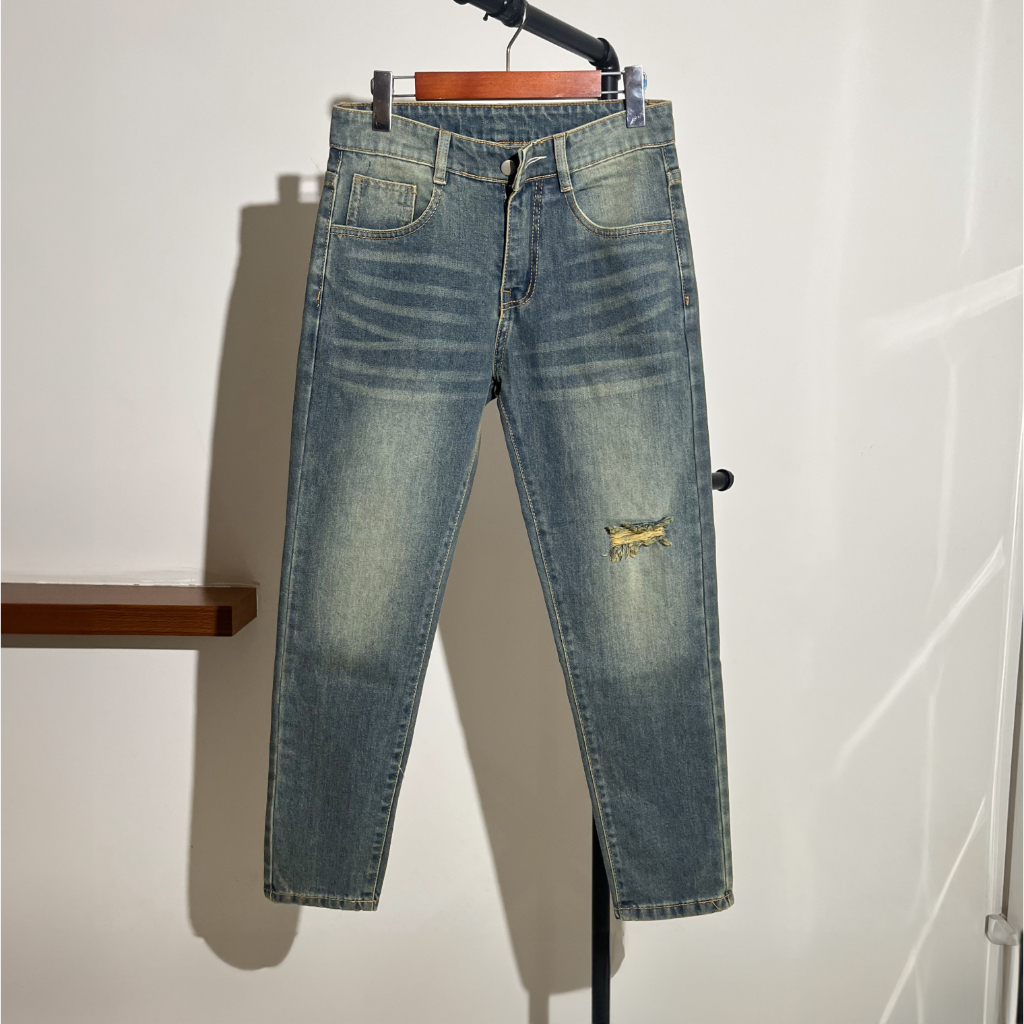 Quần jean nam xanh retro chất bò cao cấp co dãn 4 chiều cực đẹp quần rin nam apmen QJN445 mẫu mới
