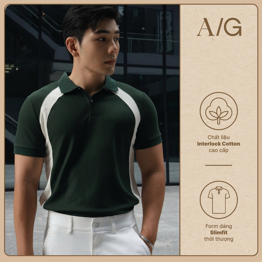 AG8866 Áo Polo Americus Gosani Phối Sọc Màu Xanh Rêu Và Đen