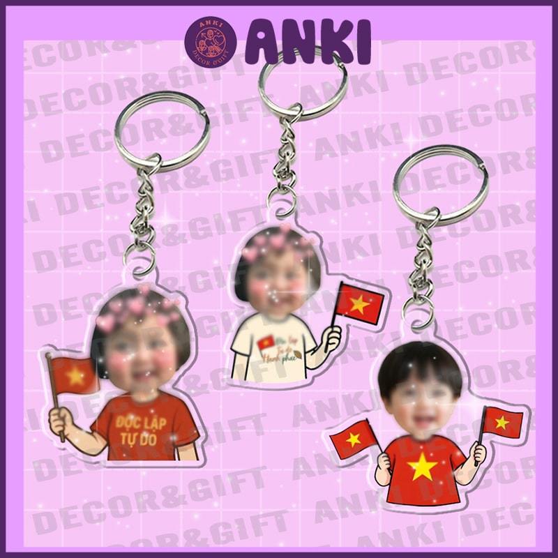 Móc khóa chibi Yêu nước ghép mặt theo yêu cầu, móc khóa ghép hình chibi mặc áo cờ Việt Nam cute, móc