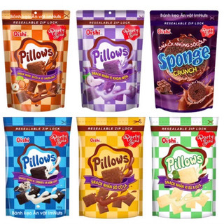  10 gói Pillows Snack Oishi vị Socola,Hazelnut,Sữa Dừa,Cookies và Kem Vani,Khoai Môn,Sponge 80g gói 
