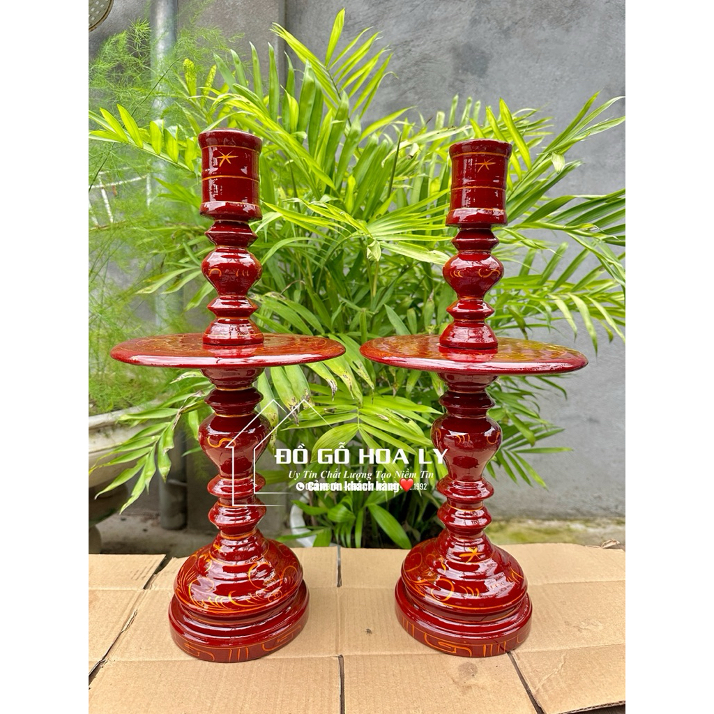 ĐÔI CHÂN NẾN THỜ BẰNG GỖ ( sơn son cao cấp )