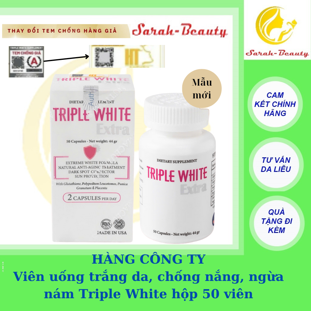 Viên uống trắng da, chống nắng, ngừa nám Triple White hộp 50 viên