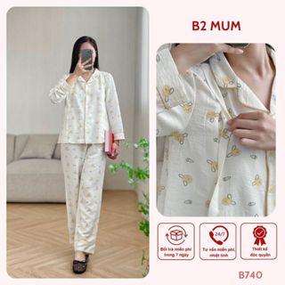 Bộ bầu mặc nhà và sau sinh chất đũi cao cấp mềm mại thoáng mát dễ chịu cho mẹ bầu - B740 B2MUM