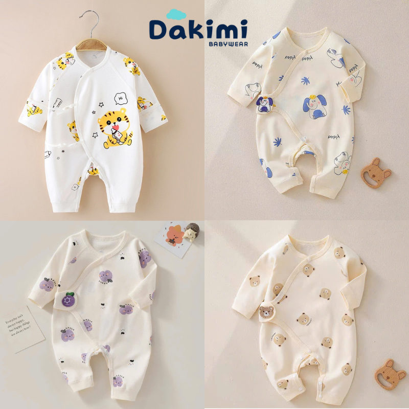 Bodysuit buộc dây dài tay Dakimi BABYWEAR cho bé chất Thun,cotton mềm mịn, mẫu quần áo 0-12 tháng