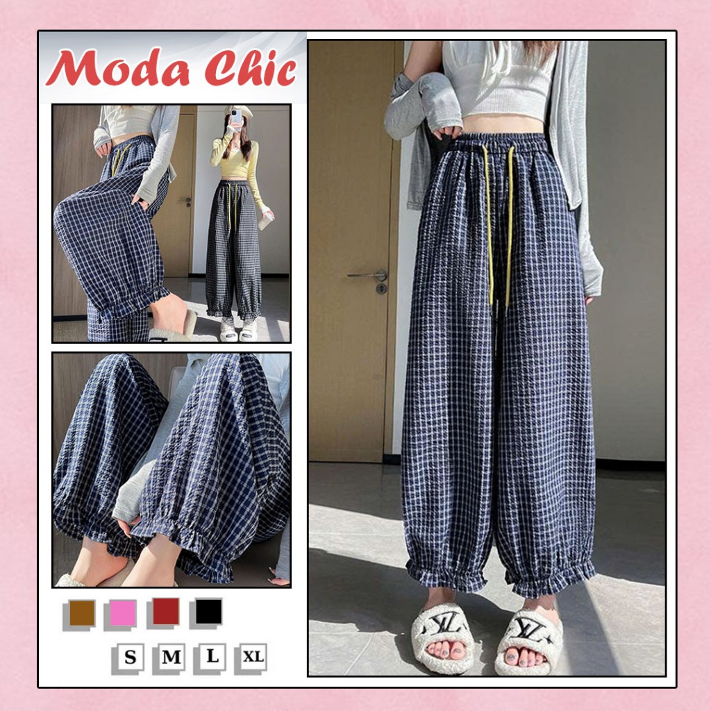 Quần Boom Nữ kẻ caro QUẦN CARO LAI BÈO chất vải Đũi lụa mềm mát - ModaChic