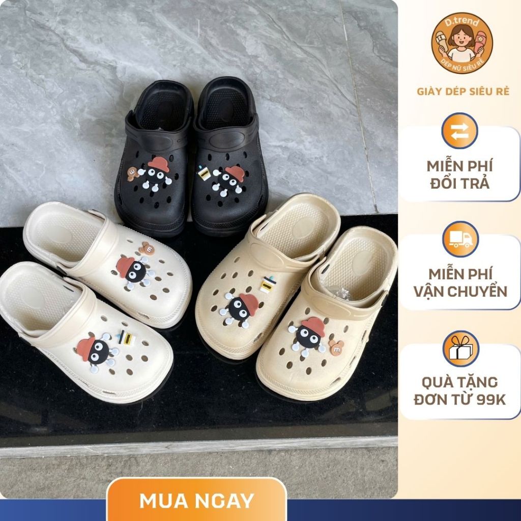 Dép sục nữ hoạt hình bánh than, Dép cross nữ đế cao 4cm đi trong nhà ngoài trời chống trơn trượt