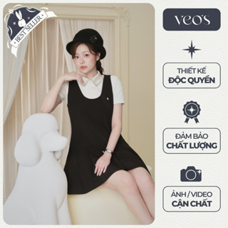 Váy Yếm Nữ Dáng Ngắn VEO'S, Váy Yếm Đen Xếp Ly, Váy Yếm Cổ Tròn, Váy Yếm Tiểu Thư Thanh Lịch Đi Làm, Đi Chơi - Emi Dress