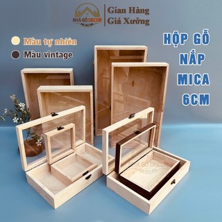    GIÁ XƯỞNG   Hộp Gỗ Đựng Trang Sức Có Khóa Cao 6cm NHAGODECOR. Mặt Mica Có Khóa Và Bản Lề Chắc Chắn Sang Chảnh 