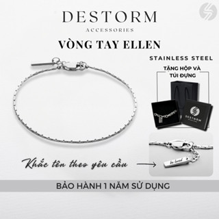 Vòng Tay Đôi Titan Ellen Destorm Bracelet Cho Nam Nữ Thanh Lịch, Lắc Tay Khắc Tên Thép Không Gỉ, Có Hộp và Túi Đựng