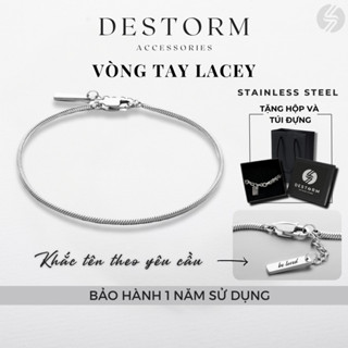 Vòng Tay Đôi Titan Lacey Destorm Bracelet Cho Nam Nữ Thanh Lịch, Lắc Tay Khắc Tên Thép Không Gỉ, Có Hộp và Túi Đựng