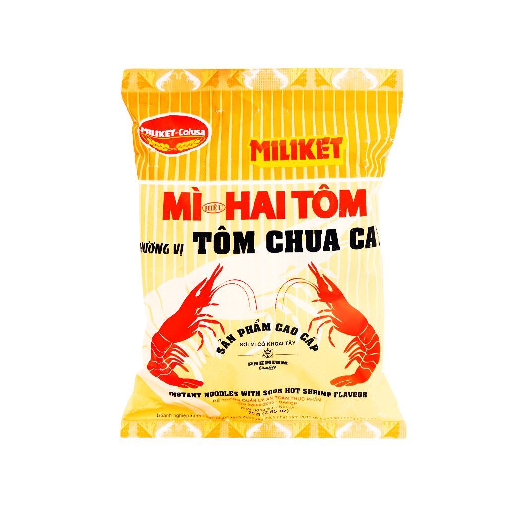 Combo 3 gói mì Hai Tôm Miliket tôm chua cay gói 75g