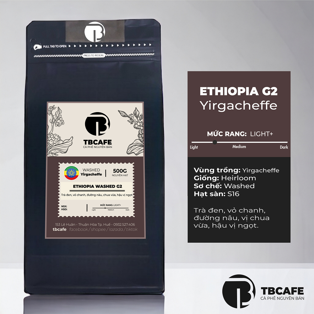 Cà phê Ethiopia G2 Yirgacheffe - 100% Arabica nhập khẩu CLC - TBCAFE