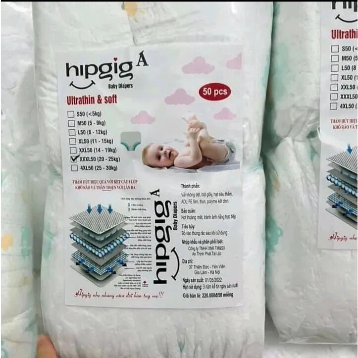 50 miếng Bỉm Quần Hipgig A size S tới XL