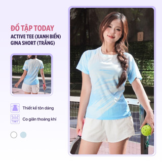 Set bộ đồ cầu lông nữ Active Tee xanh nhạt mix Gina Short trắng Today U Wear thể thao chạy bộ
