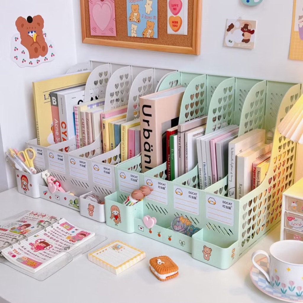  Kệ Sách 4 Ngăn 2 Tầng Màu Trơn Để Bàn Học,Đựng Đồ Trang Trí Decor Bàn Học - Giá Khay Kệ Đựng Tài Liệu Văn Phòng Đựng Bút 