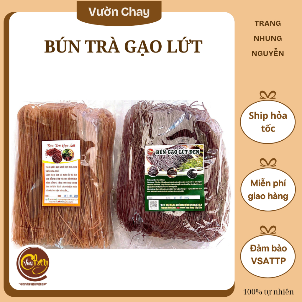 Bún trà gạo lứt đỏ/đen 500g - VƯờn Chay