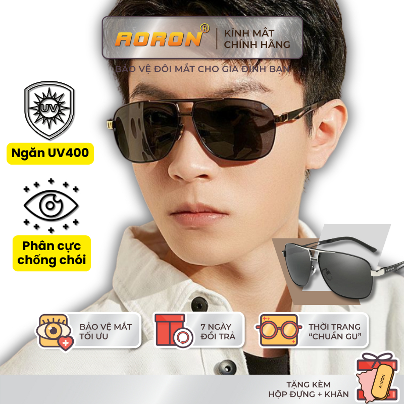Kính Mát Nam AORON Gọng Kim Loại Cao Cấp, Mắt Kính Phân Cực Chống Tia UV Chống Chói Bảo Vệ Mắt Khi L