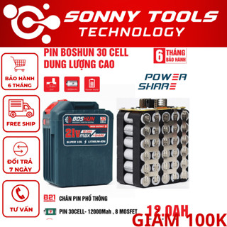 Pin 30 Cell Chính Hãng Boshun Dung Lượng Cao Mạch 8 mosfet - chân pin phổ thông makita - có đèn báo pin, vỏ abs