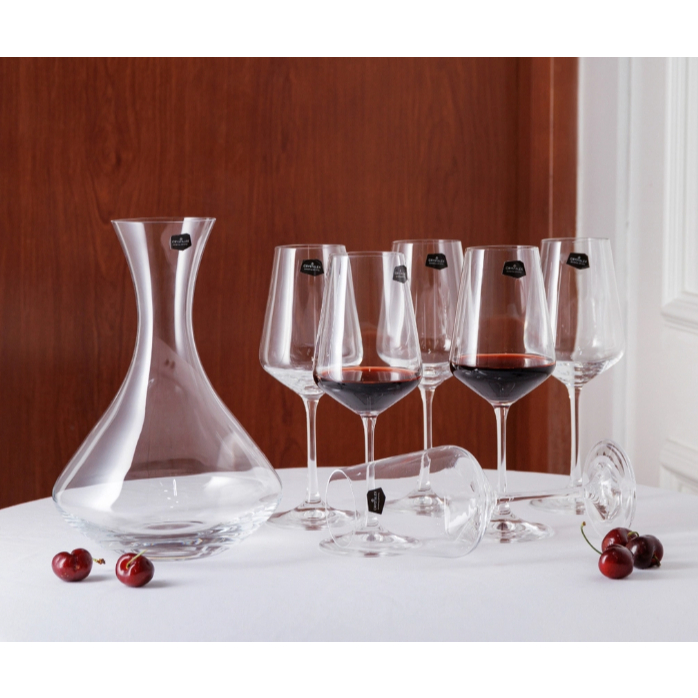 Set Ly vang kèm bình thở Bohemia Sandra ( 6 ly vang 350ml và 1 bình thở 1500ml)