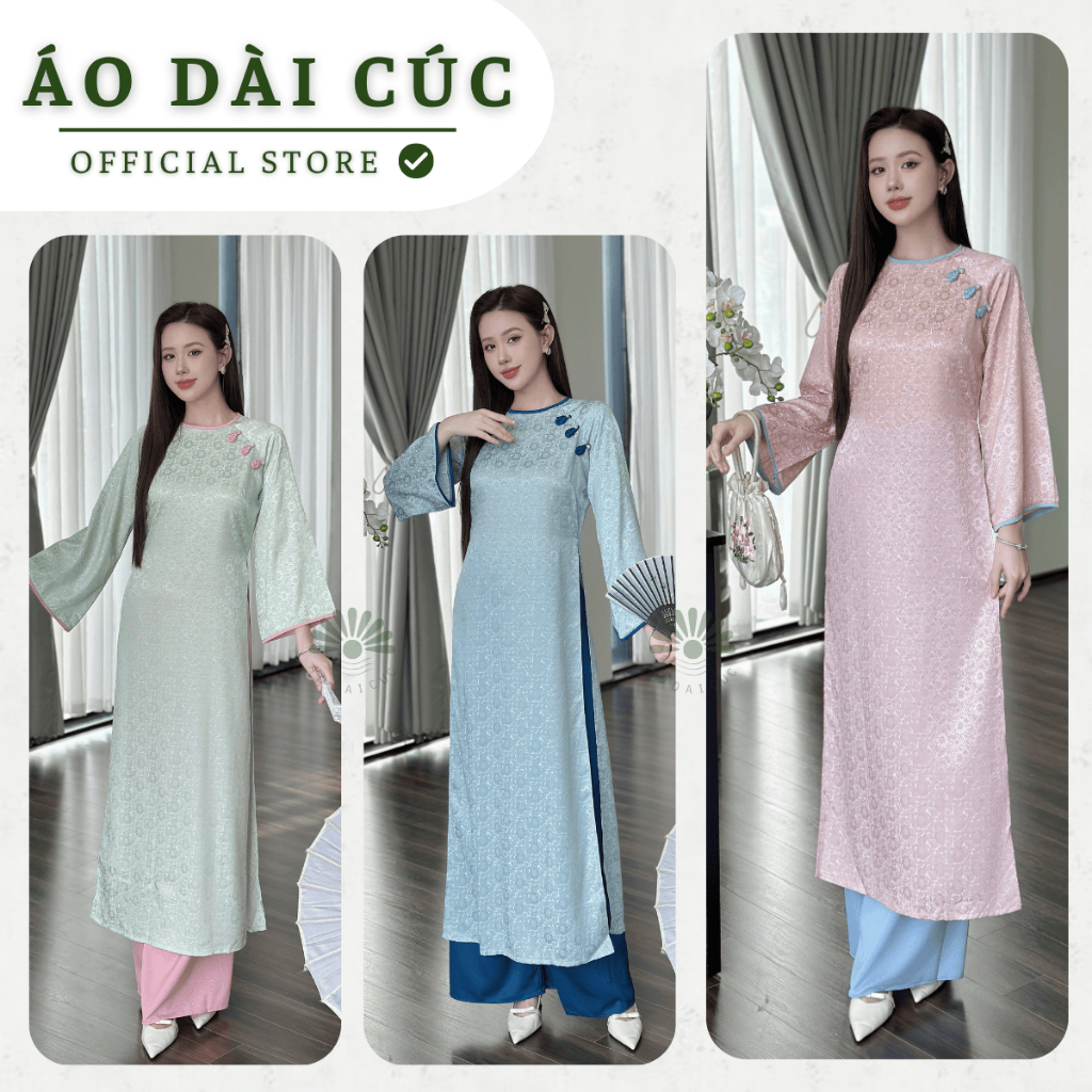 [SẴN HÀNG - HỎA TỐC] Áo dài cách tân Nguyệt Hoa , cách tân dáng suông gấm cúc cao cấp - Áo Dài Cúc