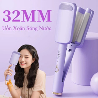 Máy Uốn Tóc Xoăn Sóng Nước Hippie 32 Pro 2025 3 Trục Lọn To Cao Cấp, Máy Làm Xoăn Sóng Nước Chỉnh Nhiệt Tạo Kiểu
