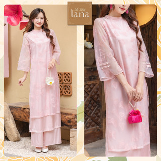 Áo dài nữ Hồng Điệp nữ tính họa tiết bướm nhung ẩn áo dài cách tân chất liệu tơ tằm cao cấp màu hồng phấn - SD005