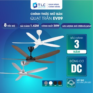 [CHÍNH HÃNG] Quạt Trần Đảo Chiều Động cơ DC EV09 TLC LIGHTING 5 Cánh ABS cao cấp Có Điều Từ Xa Bảo Hành Tại Nhà 24 tháng