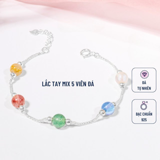  Vòng Tay Bạc 925 Nữ Mix 5 Viên Đá Phong Thuỷ Tự Nhiên Handmade - Mã TSJL99 