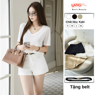 Quần Short Kaki Nữ Chou Chou (Hàng Đẹp) Kèm Đai Xịn, Quần Đùi Nữ Kaki Cao Cấp, Quần Short Kaki Cạp Cao Basic.121