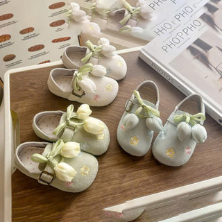  Giày Da Lộn Thêu Bông Thắt Dây Hoa Tulip Thời Trang Bé Gái GAUKID-G128 - Giày Quai Dán Thuận Tiện 