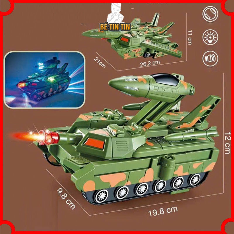 Đồ Chơi 2 In 1 Xe Tăng Có Thể Biến Hình, Đồ Chơi Máy Bay Biến Hình, Xe Tăng Biến Hình Tự Động, Có Đèn, Có Nhạc, Chạy Pin