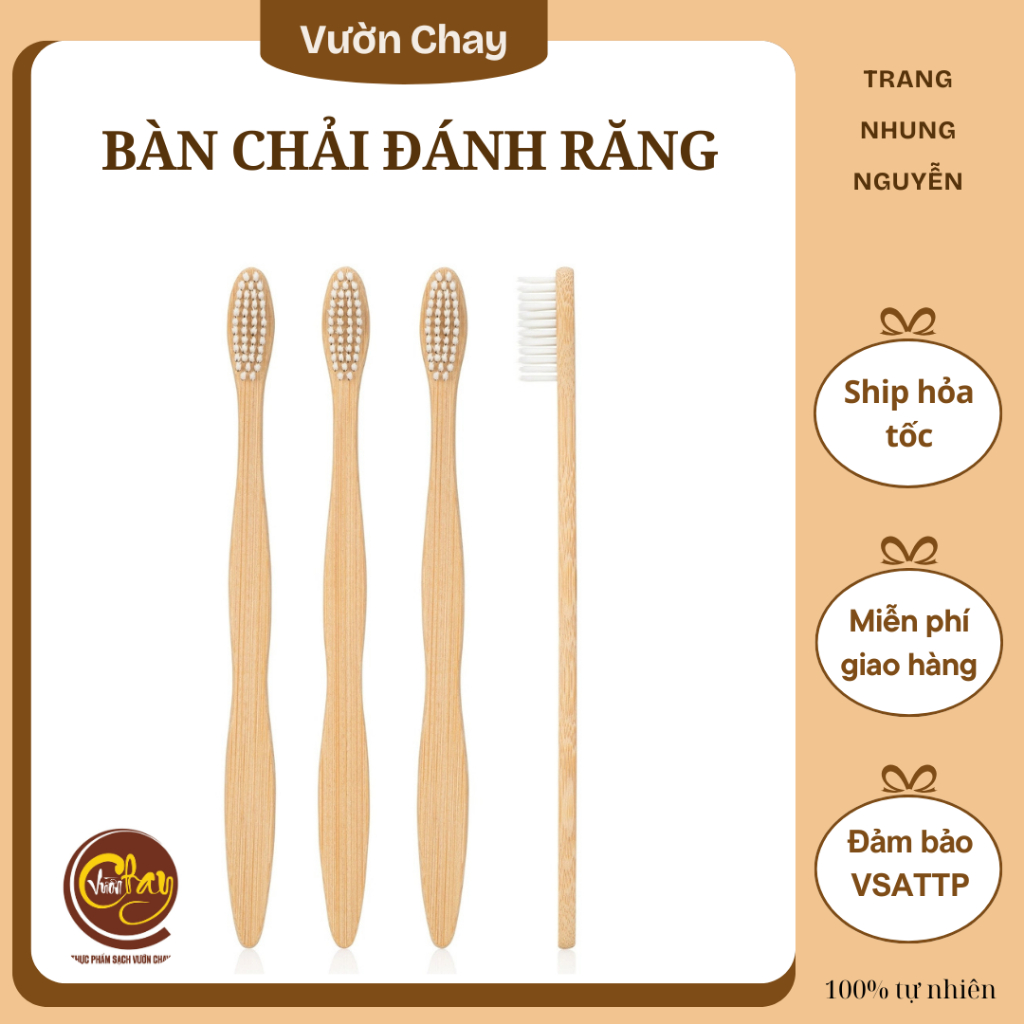 Bàn chải đánh răng bằng tre lông mềm - Vườn Chay