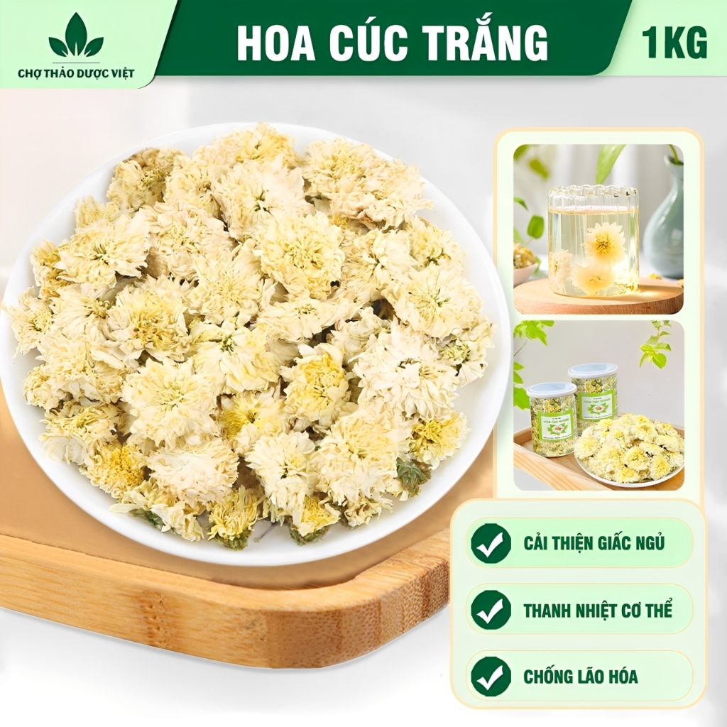 Hoa cúc trắng 1kg, trà hoa cúc khô, nguyên bông trắng đẹp, trà bạch cúc, tốt cho sức khoẻ